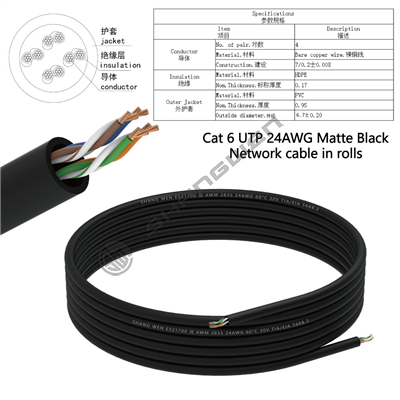 Cat 6 UTP 24AWG Matte Black Basic version